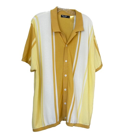 Paul Jones Knit Button Up Shirt 2XL Short Sleeve Striped Retro Vintage Style - Picture 2 of 8